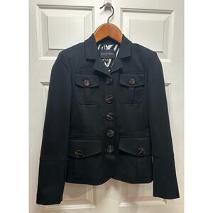 Etcetera Black Military Style Button-Front Blazer Jacket, Size 6